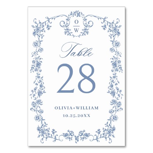 Victoriaans  Grace Floral Dusty Blue Wedding Kaart (Voorkant)