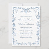 Victoriaans Grace Floral Dusty Blue Wedding Kaart (Voorkant)