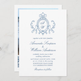 Victoriaans  Grace Floral Dusty Blue Wedding Kaart