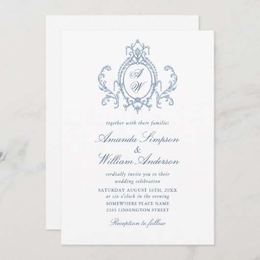 Victoriaans  Grace Floral Dusty Blue Wedding Kaart (Voorkant / Achterkant)