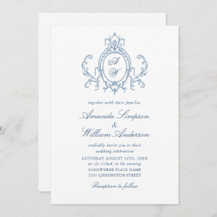 Victoriaans  Grace Floral Dusty Blue Wedding Kaart