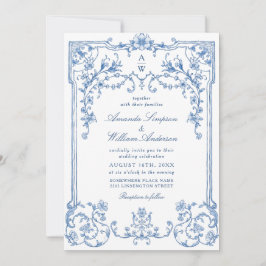 Victoriaans  Grace Floral Dusty Blue Wedding Kaart