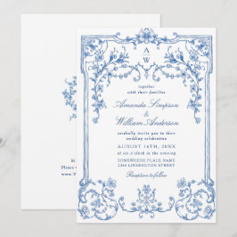 Victoriaans  Grace Floral Dusty Blue Wedding Kaart