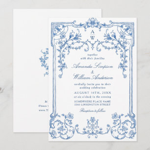 Victoriaans  Grace Floral Dusty Blue Wedding Kaart
