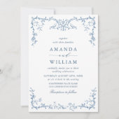 Victoriaans Grace Floral Dusty Blue Wedding Kaart (Voorkant)