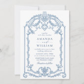 Victoriaans  Grace Floral Dusty Blue Wedding Kaart (Voorkant)