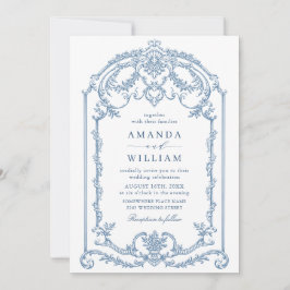 Victoriaans  Grace Floral Dusty Blue Wedding Kaart