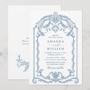 Victoriaans  Grace Floral Dusty Blue Wedding Kaart