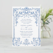 Victoriaans  Grace Floral Dusty Blue Wedding Kaart (Staand voorkant)