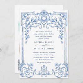 Victoriaans  Grace Floral Dusty Blue Wedding Kaart