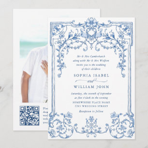 Victoriaans Grace Floral Dusty Blue Wedding Kaart