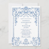 Victoriaans  Grace Floral Dusty Blue Wedding Kaart (Voorkant)
