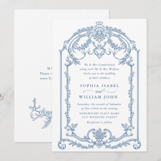 Victoriaans  Grace Floral Dusty Blue Wedding Kaart (Voorkant / Achterkant)