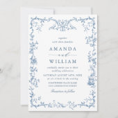Victoriaans Grace Floral Dusty Blue Wedding Kaart (Voorkant)