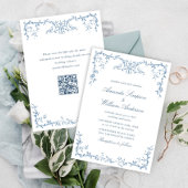 Victoriaans  Grace Floral Dusty Blue Wedding Kaart