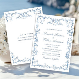 Victoriaans  Grace Floral Dusty Blue Wedding Kaart