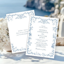 Victoriaans  Grace Floral Dusty Blue Wedding Kaart
