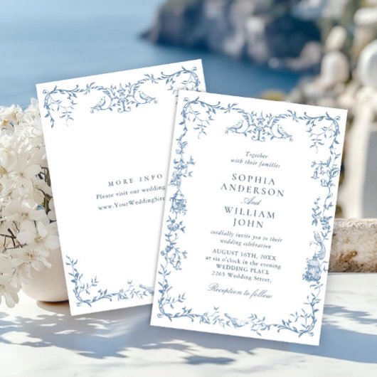Victoriaans Grace Floral Dusty Blue Wedding Kaart