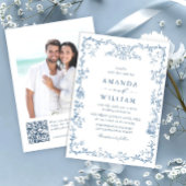 Victoriaans Grace Floral Dusty Blue Wedding Kaart