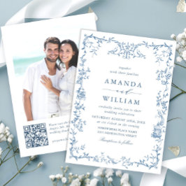 Victoriaans  Grace Floral Dusty Blue Wedding Kaart