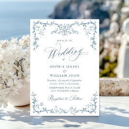 Victoriaans  Grace Floral Dusty Blue Wedding Kaart