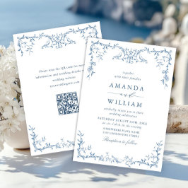 Victoriaans  Grace Floral Dusty Blue Wedding Kaart