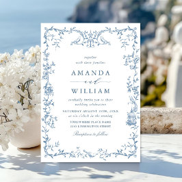 Victoriaans  Grace Floral Dusty Blue Wedding Kaart