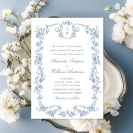 Victoriaans Grace Floral Dusty Blue Wedding Kaart