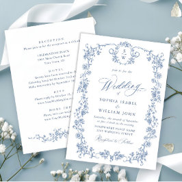 Victoriaans Grace Floral Dusty Blue Wedding Kaart