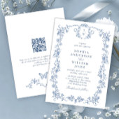 Victoriaans Grace Floral Dusty Blue Wedding Kaart