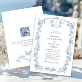 Victoriaans Grace Floral Dusty Blue Wedding Kaart