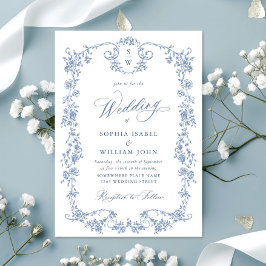 Victoriaans Grace Floral Dusty Blue Wedding Kaart