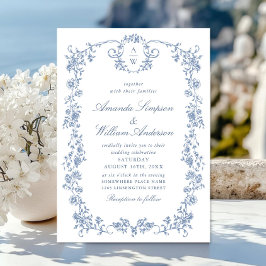 Victoriaans Grace Floral Dusty Blue Wedding Kaart