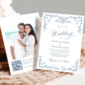 Victoriaans  Grace Floral Dusty Blue Wedding Kaart