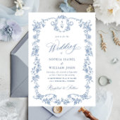 Victoriaans  Grace Floral Dusty Blue Wedding Kaart