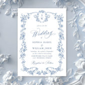 Victoriaans  Grace Floral Dusty Blue Wedding Kaart