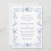 Victoriaans  Grace Floral Dusty Blue Wedding Kaart (Voorkant)