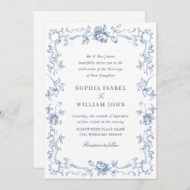 Victoriaans  Grace Floral Dusty Blue Wedding Kaart