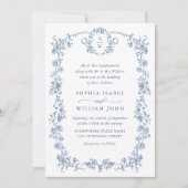 Victoriaans  Grace Floral Dusty Blue Wedding Kaart (Voorkant)