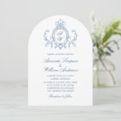 Victoriaans  Grace Floral Dusty Blue Wedding Kaart (Staand voorkant)