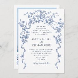 Victoriaans  Grace Floral Dusty Blue Wedding Kaart