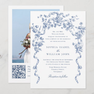 Victoriaans  Grace Floral Dusty Blue Wedding Kaart