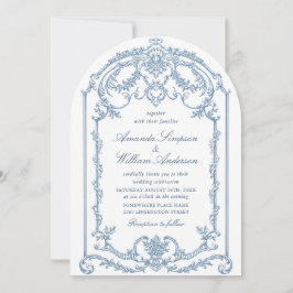 Victoriaans  Grace Floral Dusty Blue Wedding Kaart