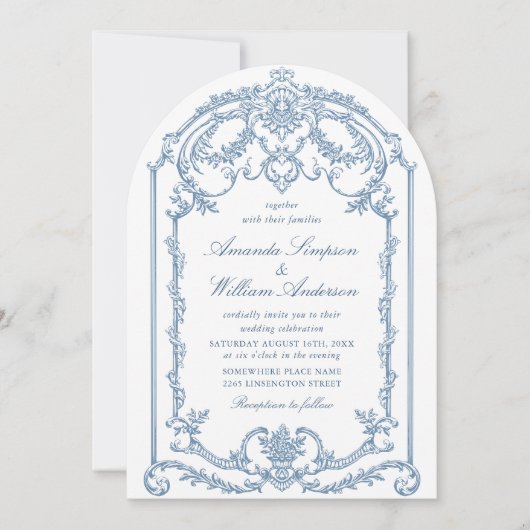 Victoriaans  Grace Floral Dusty Blue Wedding Kaart (Voorkant)