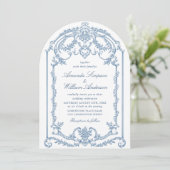 Victoriaans  Grace Floral Dusty Blue Wedding Kaart (Staand voorkant)