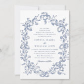 Victoriaans  Grace Floral Dusty Blue Wedding Kaart (Voorkant)