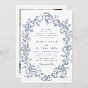 Victoriaans  Grace Floral Dusty Blue Wedding Kaart