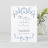 Victoriaans  Grace Floral Dusty Blue Wedding Kaart (Staand voorkant)