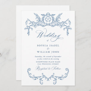 Victoriaans  Grace Floral Dusty Blue Wedding Kaart