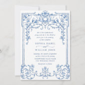 Victoriaans  Grace Floral Dusty Blue Wedding Kaart (Voorkant)